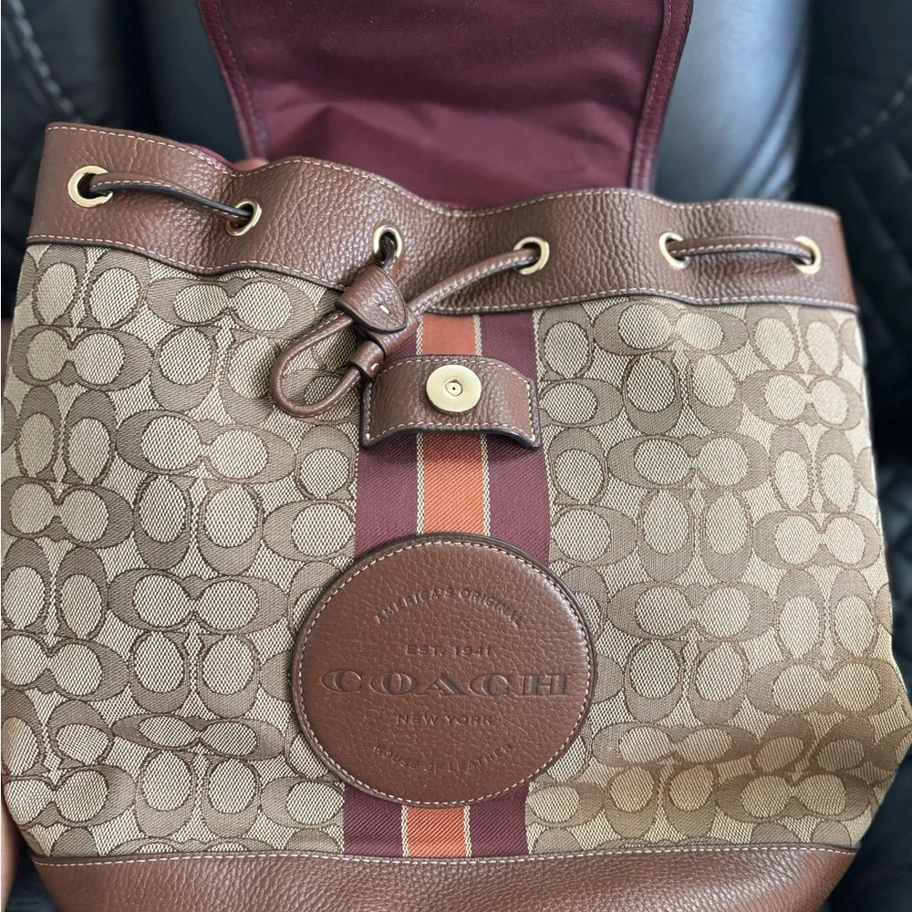 Coach Tan and Brown Signature Stripe Backpack - Picture 2 of 9